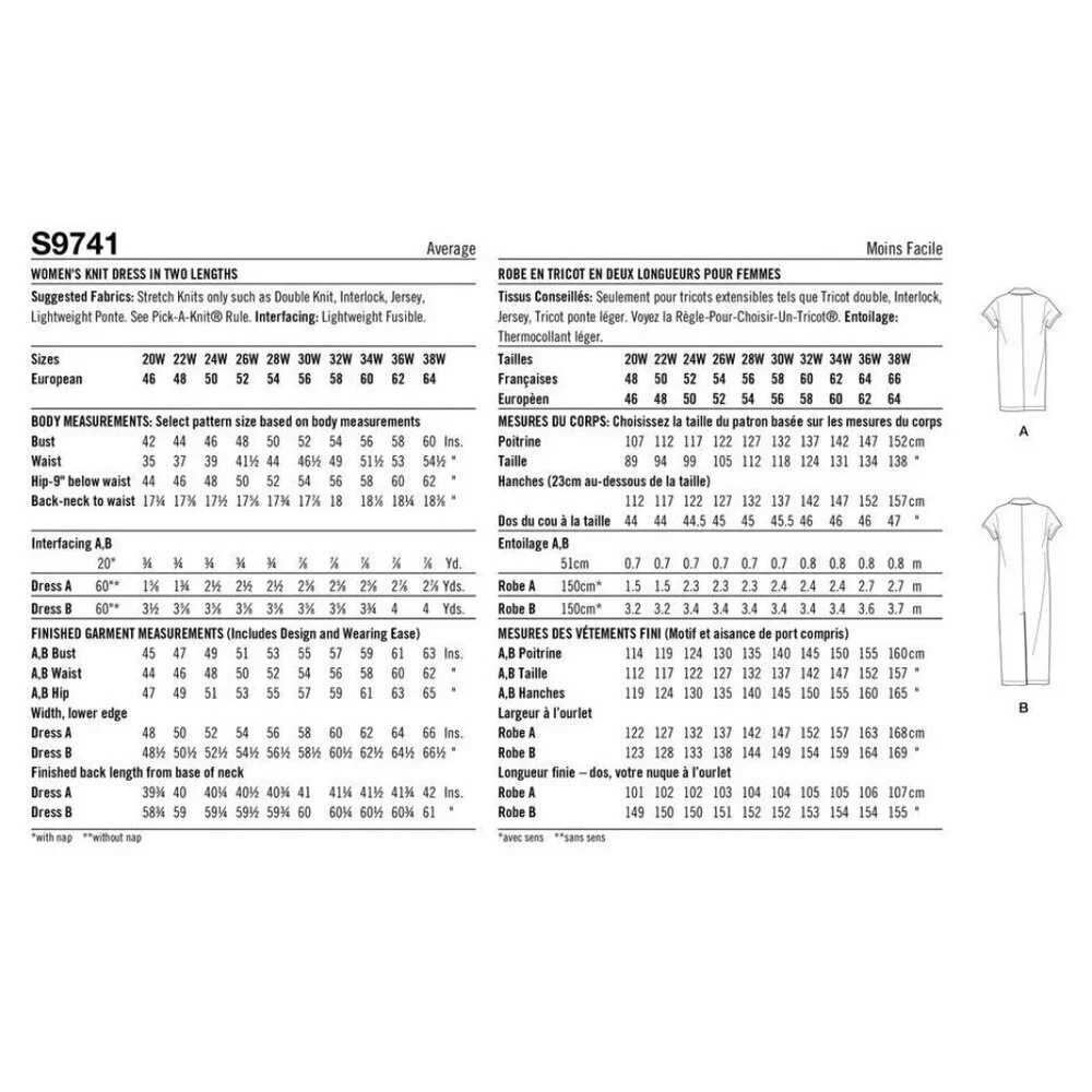 Simplicity Sewing Pattern S9741 R11777 Dress Womens‎ Size 20W-28W